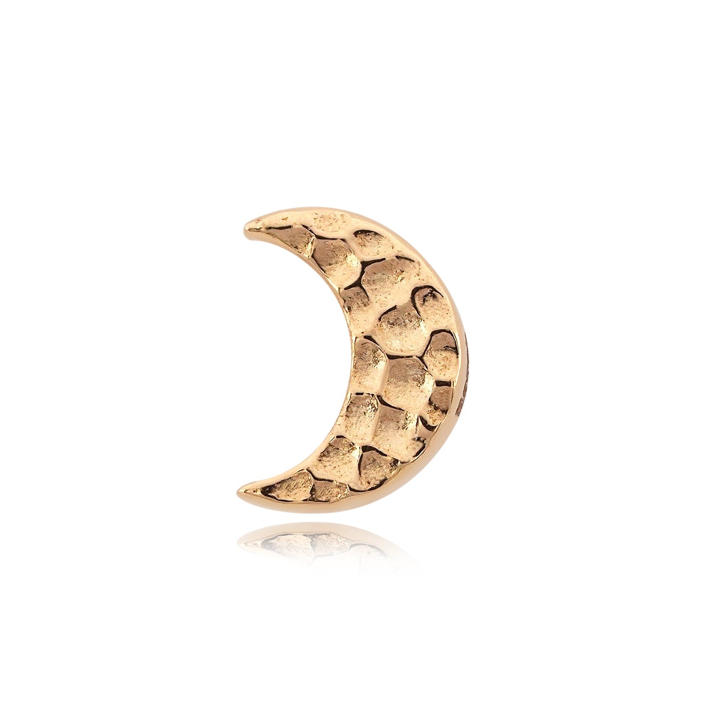 14k gold hammered moon threadless end for professional piercings