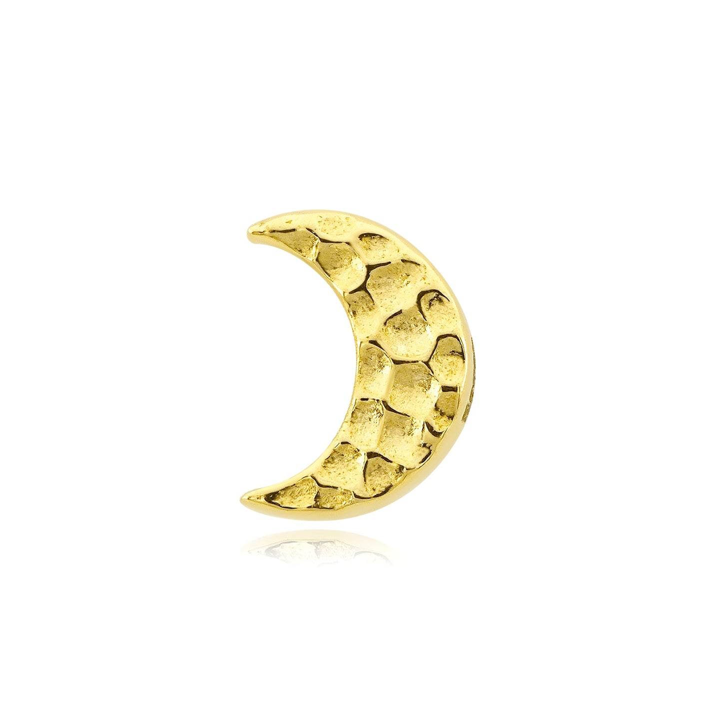 14k gold hammered moon threadless end for professional piercings